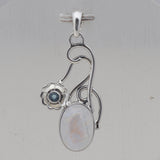 Blue Topaz & Rainbow Moon Stone Silver Pendant