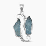 925 Silver Raw Aquamarine Pendants