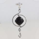 Black Onyx With Herkimer Diamond Silver Pendant