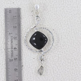 Black Onyx With Herkimer Diamond Silver Pendant