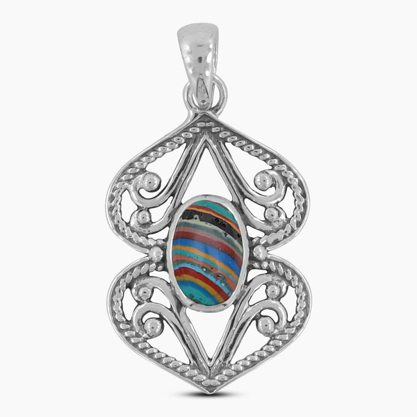 Rainbow Calsilica Gemstone Silver Pendants