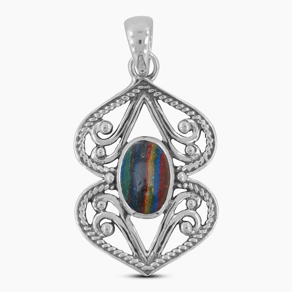Rainbow Calsilica Gemstone Silver Pendants