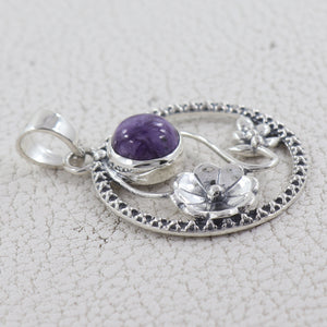 925 Sterling Silver Charoite Pendant