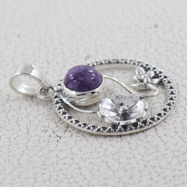 925 Sterling Silver Charoite Pendant
