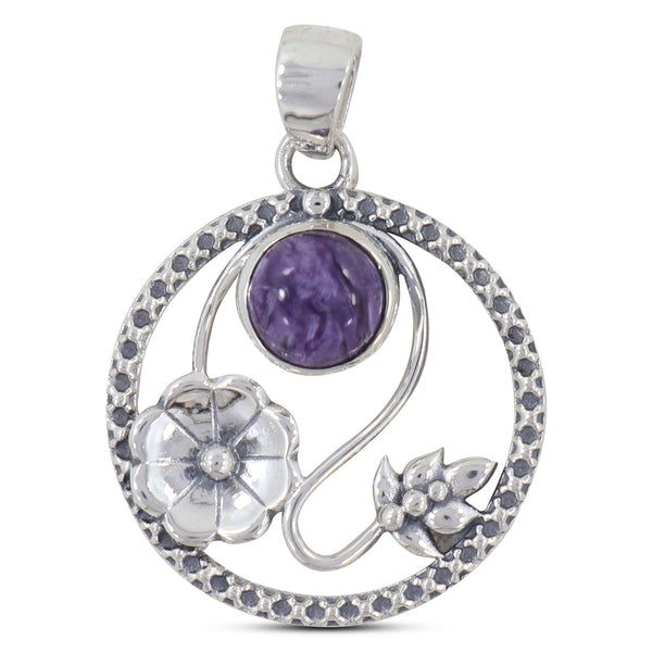 925 Sterling Silver Charoite Pendant