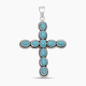 Mexican Turquoise Cross Silver Pendants