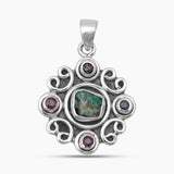 Raw Emerald & Ruby Silver Pendant