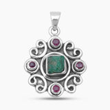 Raw Emerald & Ruby Silver Pendant