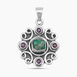 Raw Emerald & Ruby Silver Pendant