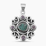 Raw Emerald & Ruby Silver Pendant