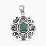 Raw Emerald & Ruby Silver Pendant