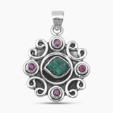 Raw Emerald & Ruby Silver Pendant