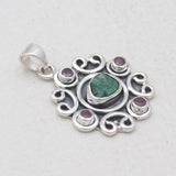 Raw Emerald & Ruby Silver Pendant