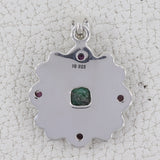 Raw Emerald With Ruby Silver Pendant