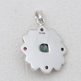 Raw Emerald & Ruby Silver Pendant