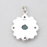 Raw Emerald & Ruby Silver Pendant