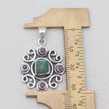 Raw Emerald & Ruby Silver Pendant