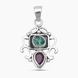 Emerald & Ruby Silver Women Pendants