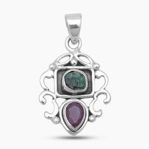 Emerald & Ruby Silver Pendants
