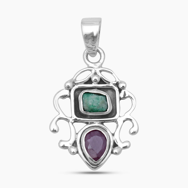 Emerald & Ruby Silver Pendants