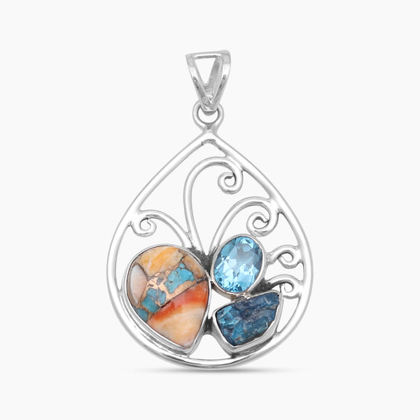 Spiny Oyster Turquoise Silver Pendant