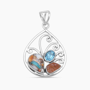 Turquoise Spiny Oyster Silver Pendants