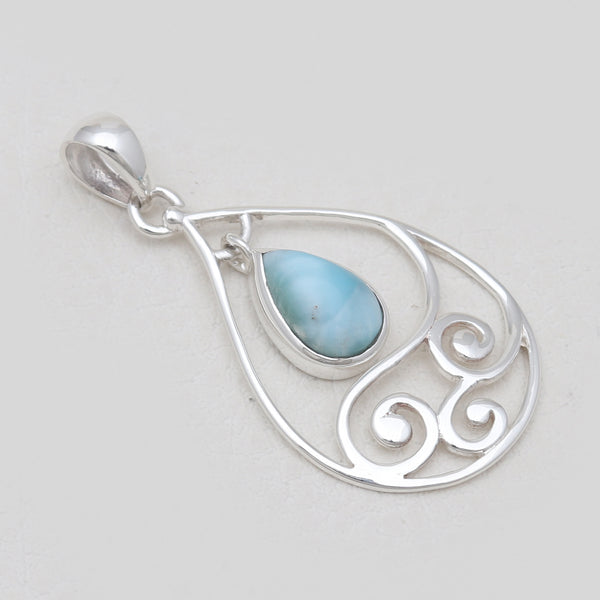 925 Sterling Silver Larimar Teardrop Pendants