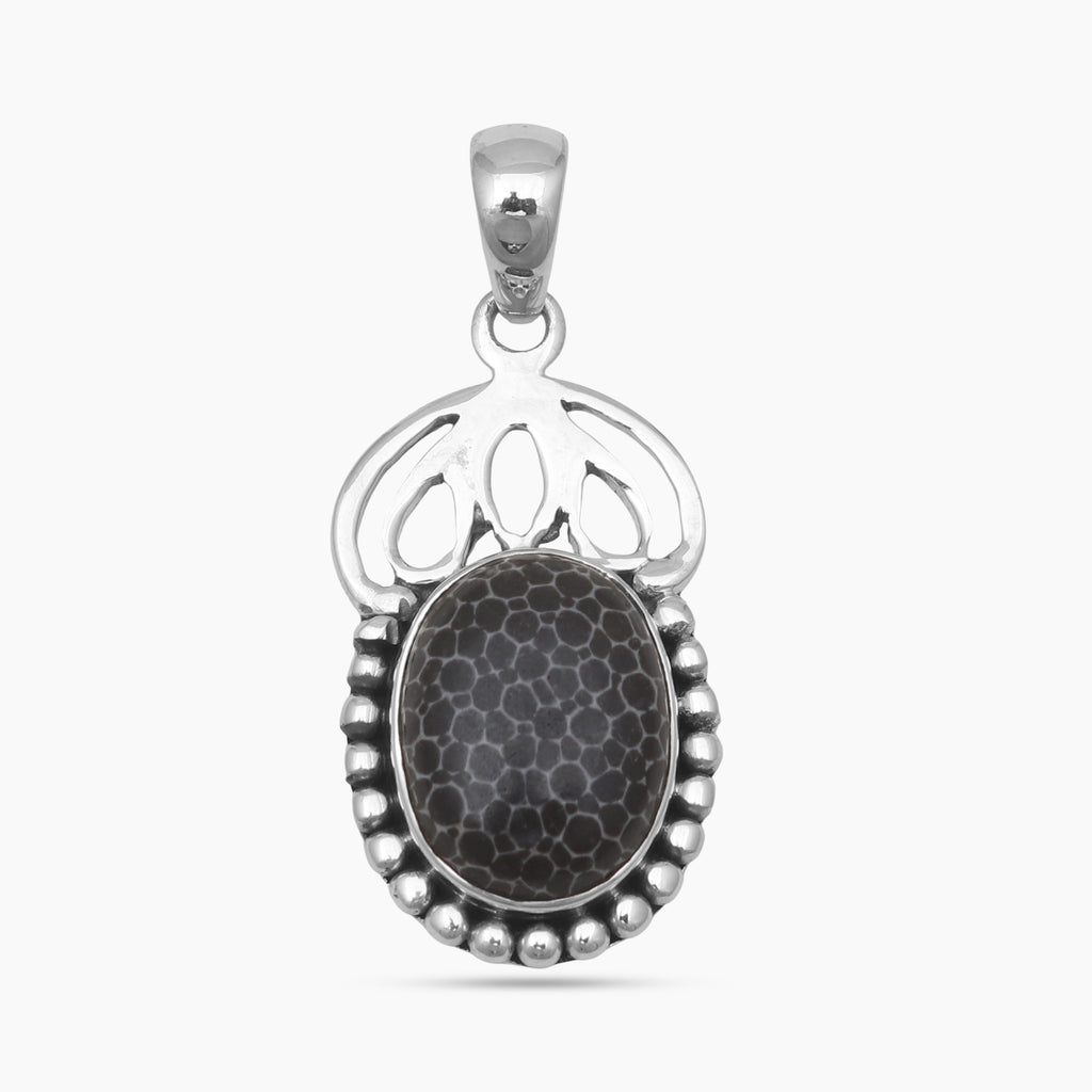 Black Coral Silver Pendants