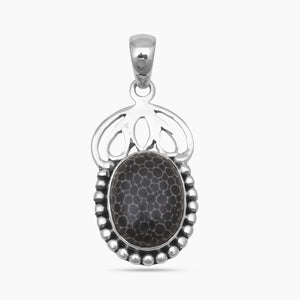 Black Coral Silver Pendants