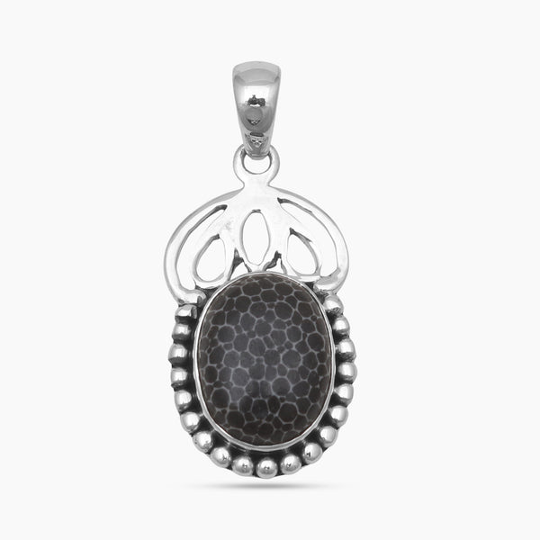 Black Coral Silver Pendants