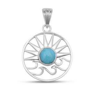 925 Sterling Silver Larimar Pendant Set