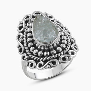 Rough Aquamarine Designer Silver Rings