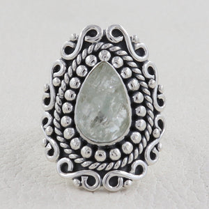 Rough Aquamarine Designer Silver Rings