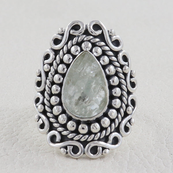 Rough Aquamarine Designer Silver Rings