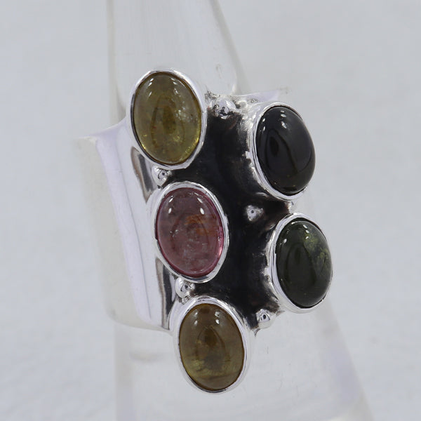 Multi Color Tourmaline Silver Ring