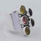 Multi Color Tourmaline Silver Ring