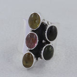 Multi Color Tourmaline Silver Ring