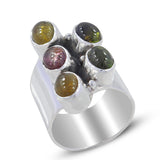 Multi Color Tourmaline Silver Ring