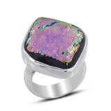 Fused Dichroic Glass Silver Ring