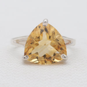 Trillion Cut Citrine Silver Rings