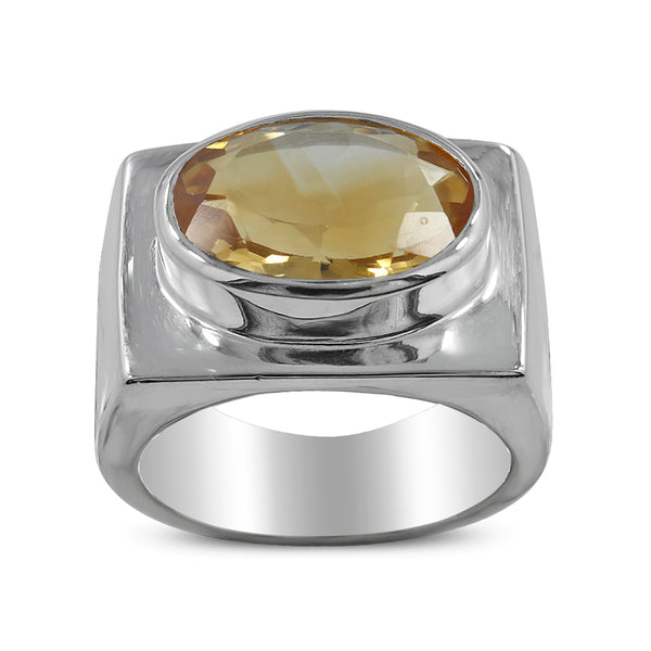 925 Sterling Silver Citrine Men's Ring