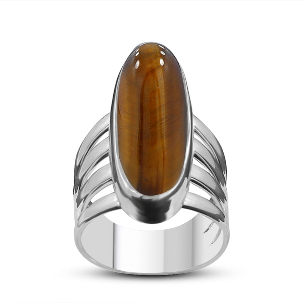 Natural Tiger Eye Silver Ring
