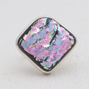 Fused Dichroic Glass Silver Rings