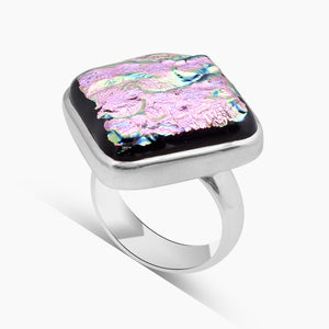 Fused Dichroic Glass Silver Rings