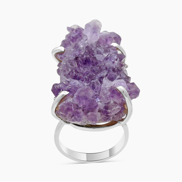 Amethyst Druzy Silver Rings