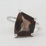Checker Cut Smoky Quartz Silver Rings
