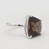 Checker Cut Smoky Quartz Silver Rings