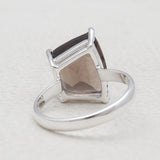 Checker Cut Smoky Quartz Silver Rings
