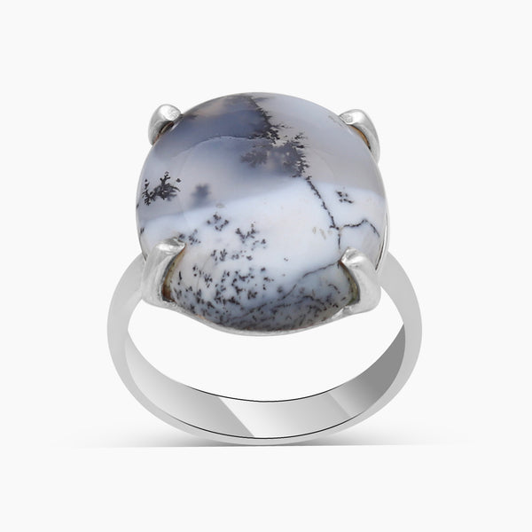 Natural Dendritic Opal 925 Sterling Silver Rings