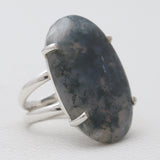 925 Sterling Silver Moss Agate Rings